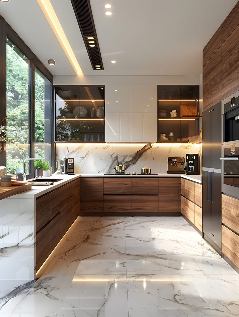 Matte Wood laminate on the kitchen fronts in a kitchen
