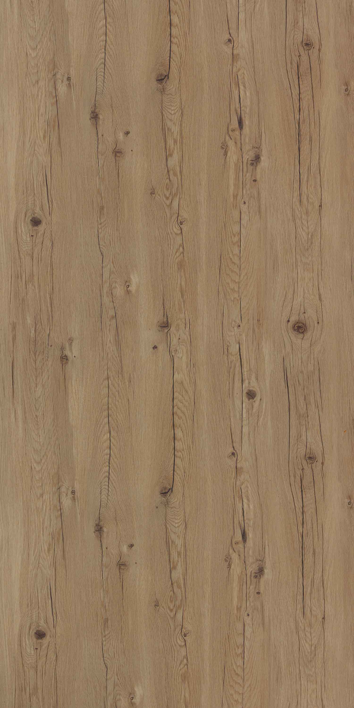 Brown wood grain laminate with suede finish, showing knots and wood texture in a vertical plank pattern.