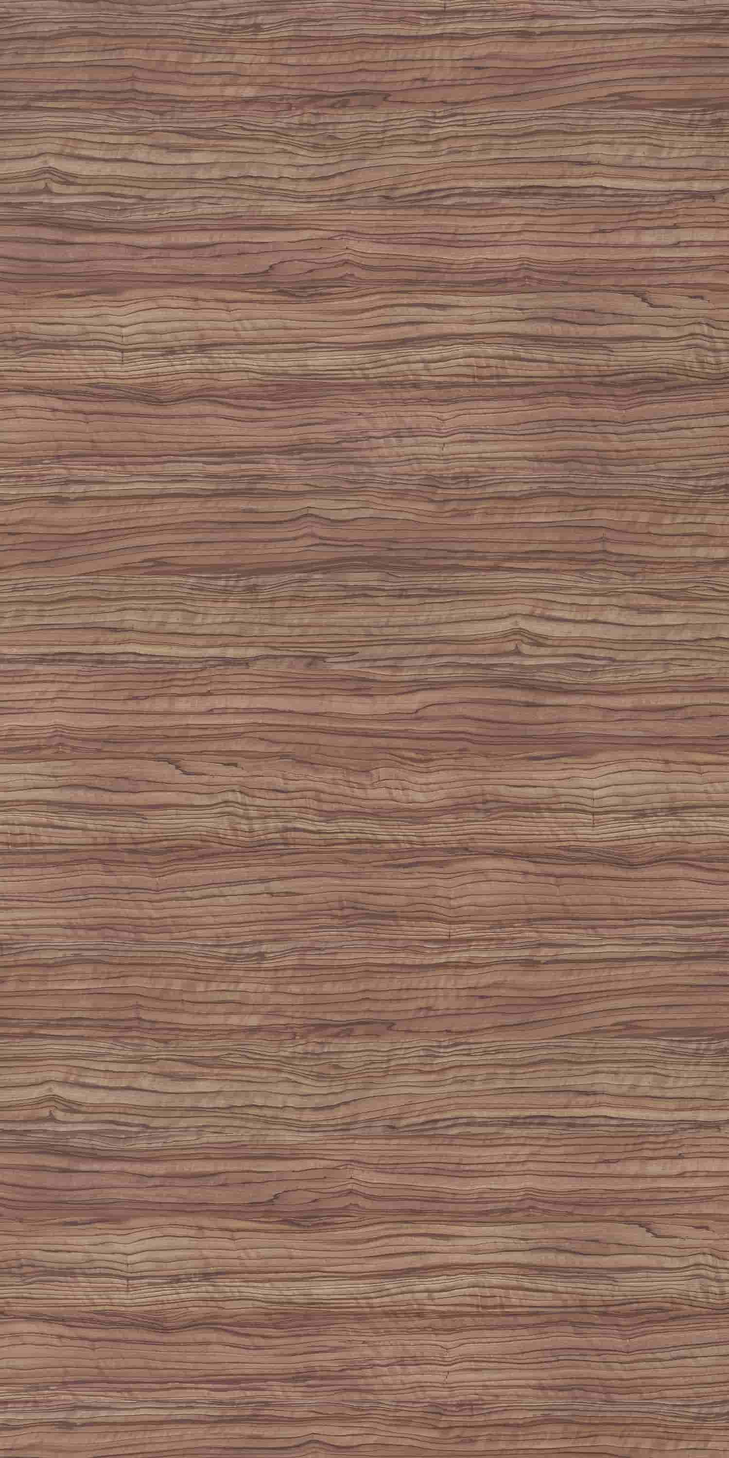 Brown wood grain laminate with wavy pattern and suede finish, showing horizontal wood texture and subtle sheen variation.