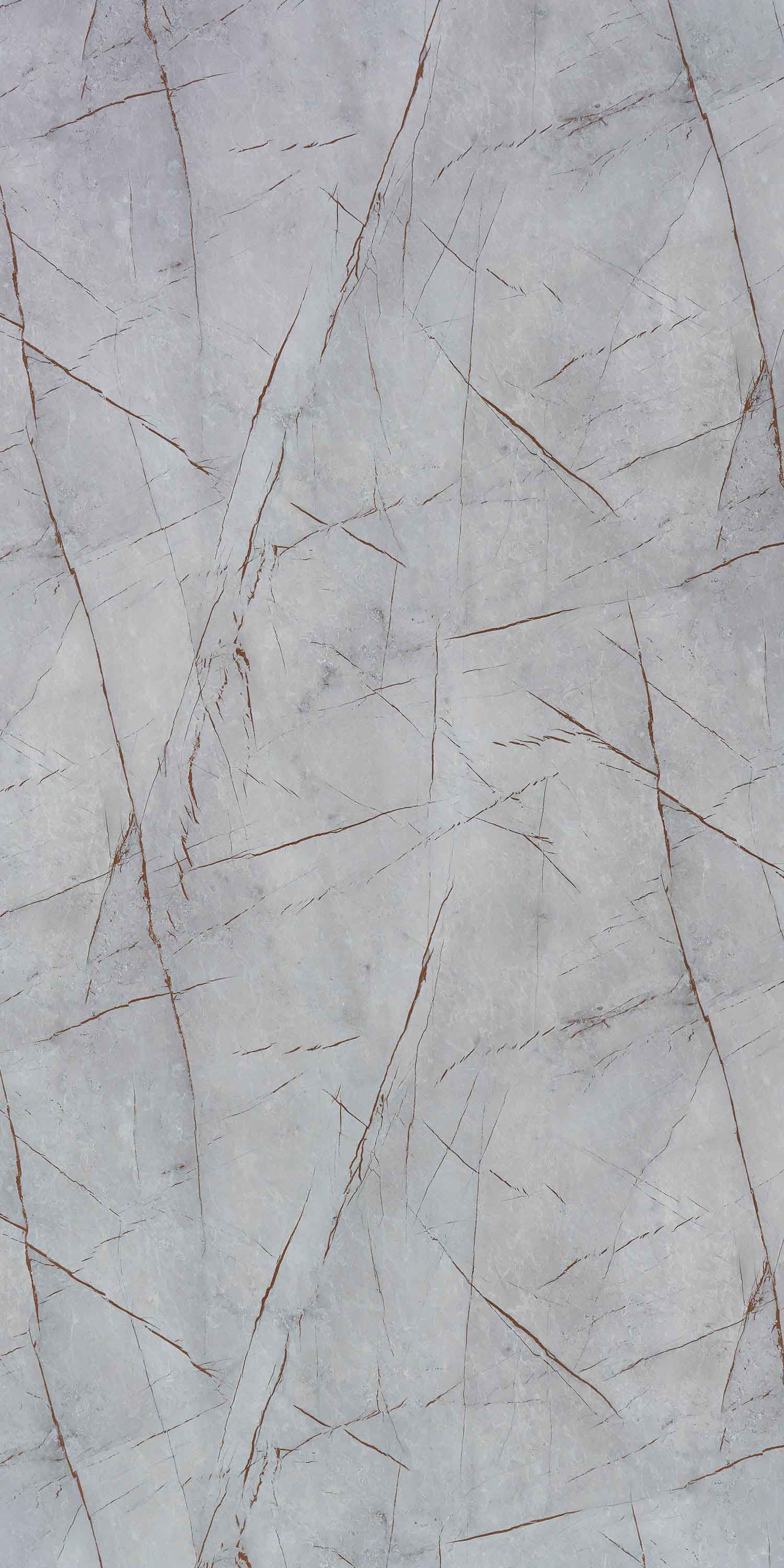 Grey marble laminate with copper veins and high gloss finish