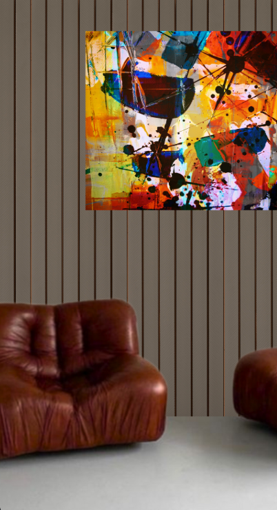 Brown Geometric Charcoal Louvers Designer 9.5x0.83 Ft - Ed 84018