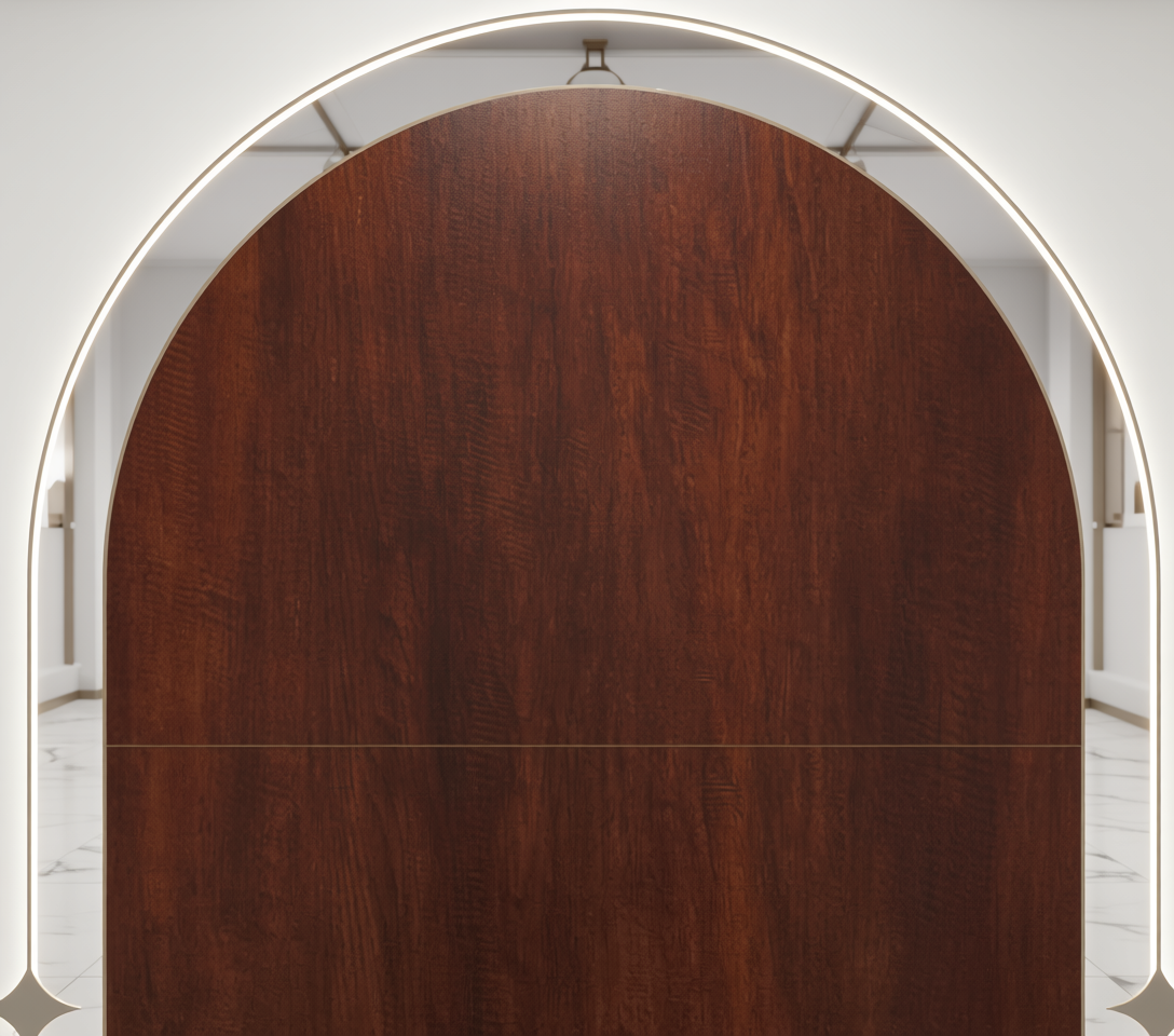 Brown laminate with dark wood grain texture and semi-gloss finish.