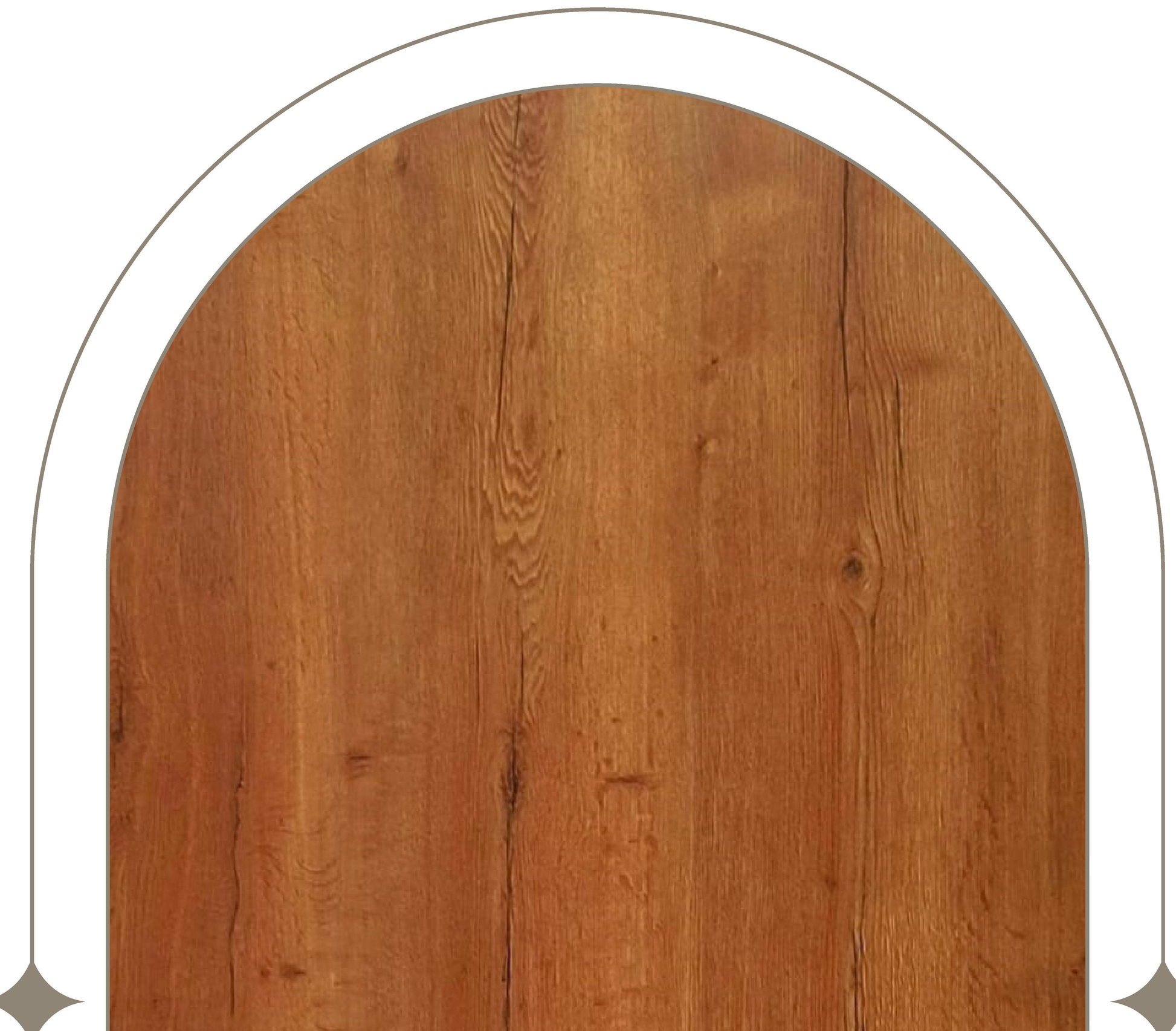 Brown laminate with wood grain texture and vertical pattern, featuring a semi-circular border.
