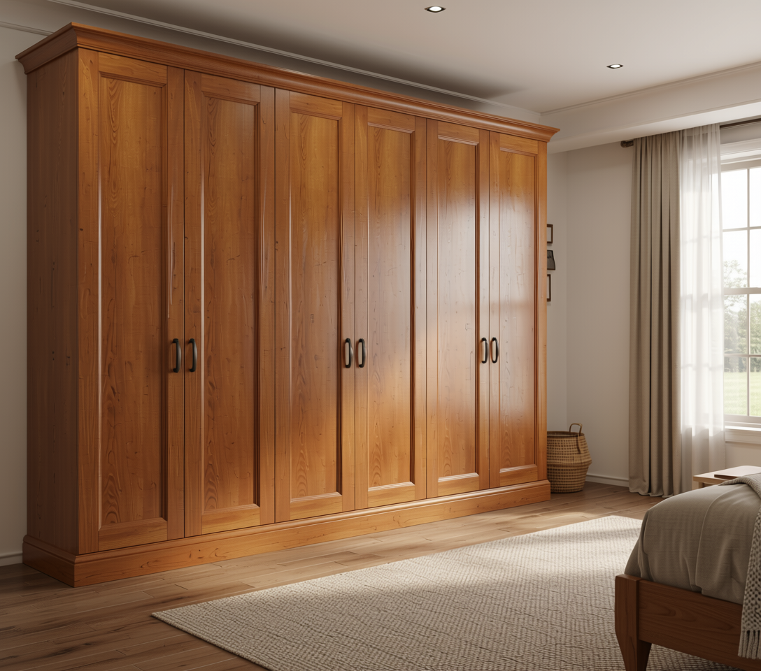 Brown laminate with wood grain texture and vertical pattern, featuring a semi-circular border.