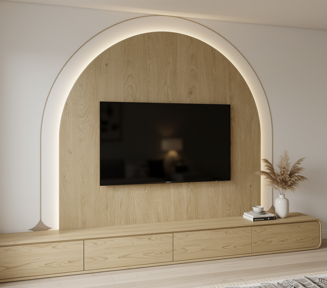 Beige wood grain laminate with textured finish and vertical grain direction.