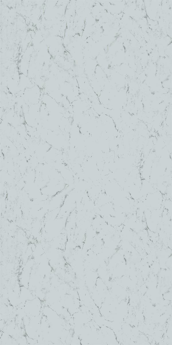 White marble laminate with suede finish and grey veining pattern, showing subtle texture and soft sheen.