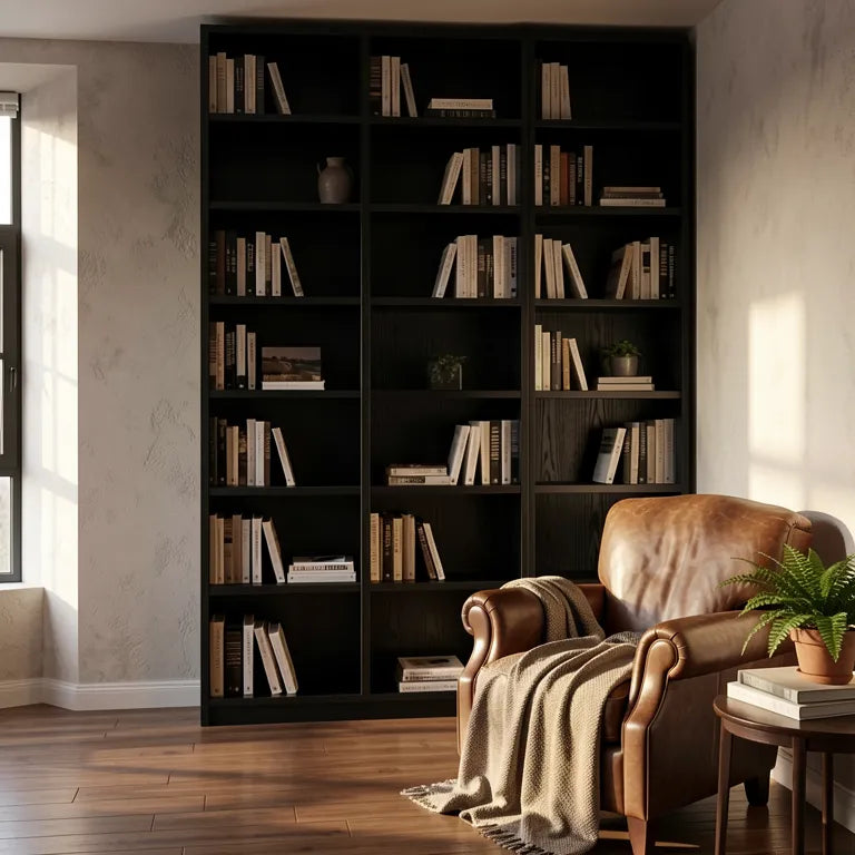 Black matte laminate with wood grain pattern and subtle texture, arranged in a grid.