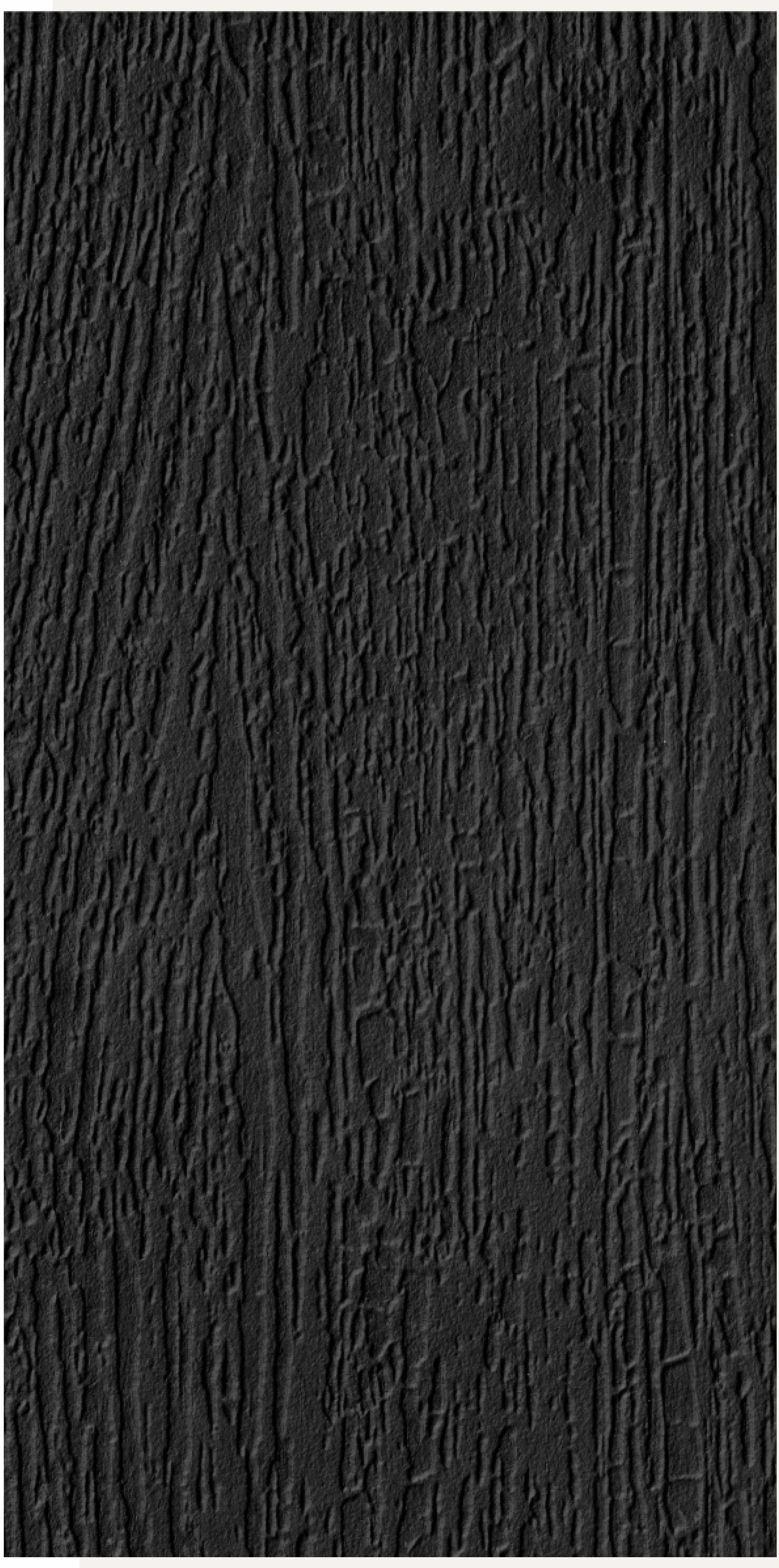 Black laminate with textured wood grain pattern and vertical grain direction.