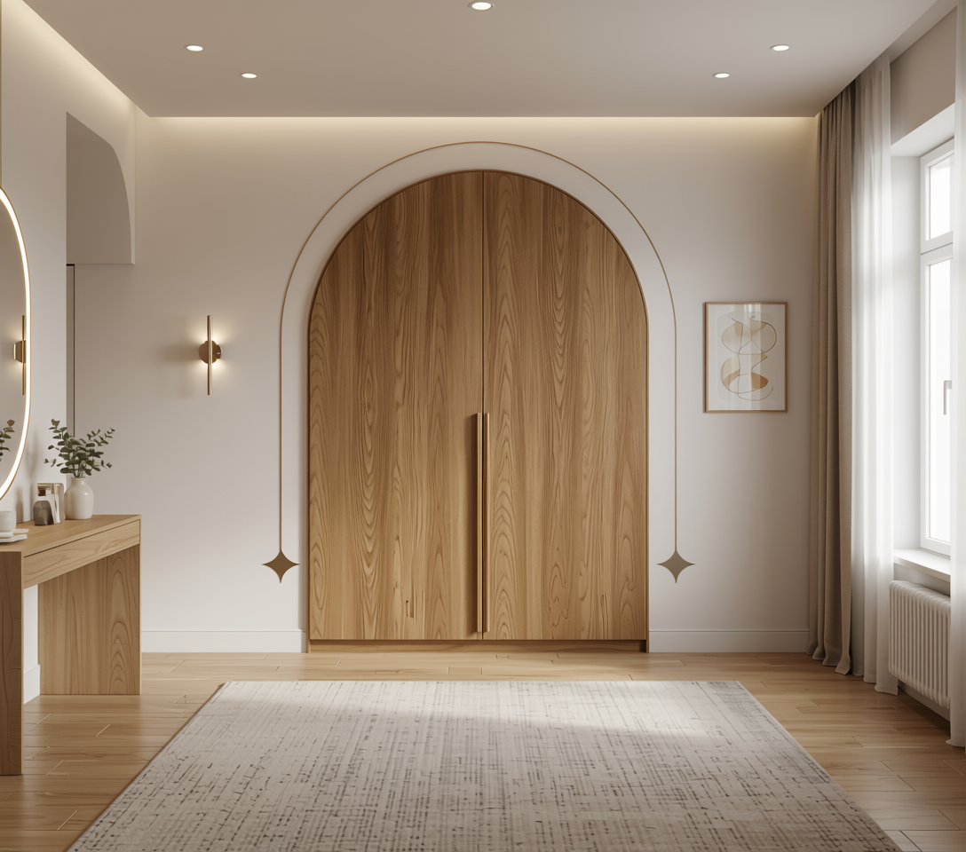 Brown wood grain laminate with textured finish and vertical grain direction.