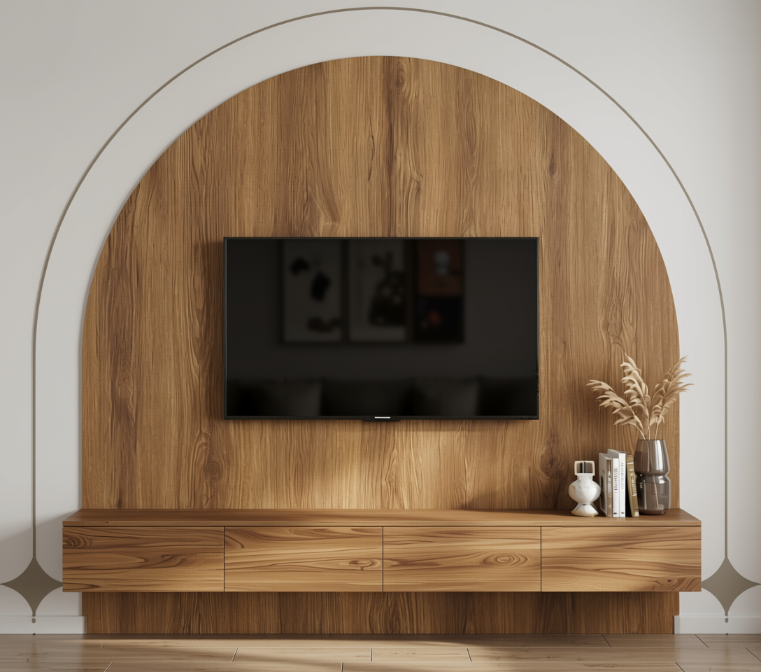 Brown wood laminate with textured finish and vertical grain direction.