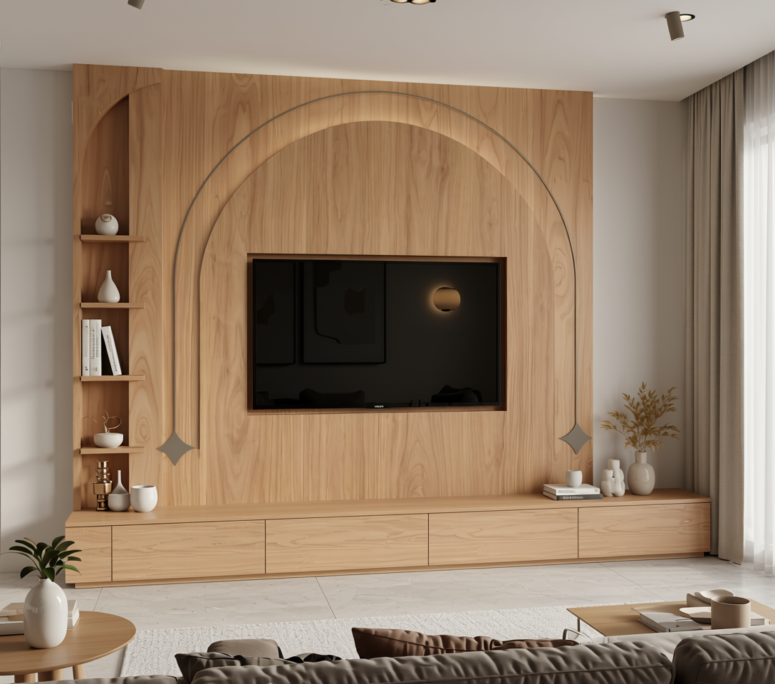 Beige wood grain laminate with textured finish and vertical grain direction.
