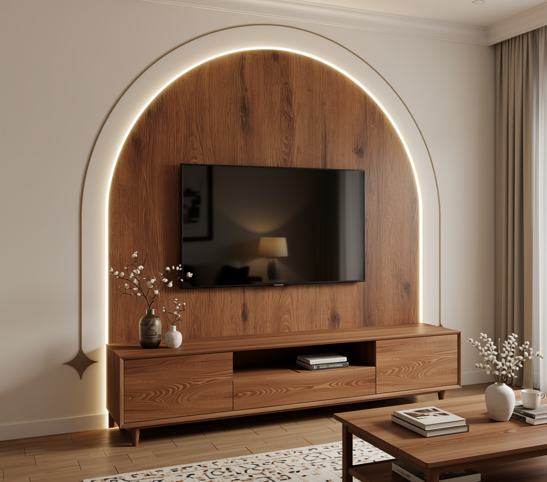 Brown laminate with wood grain texture and dark brown speckles and knots.