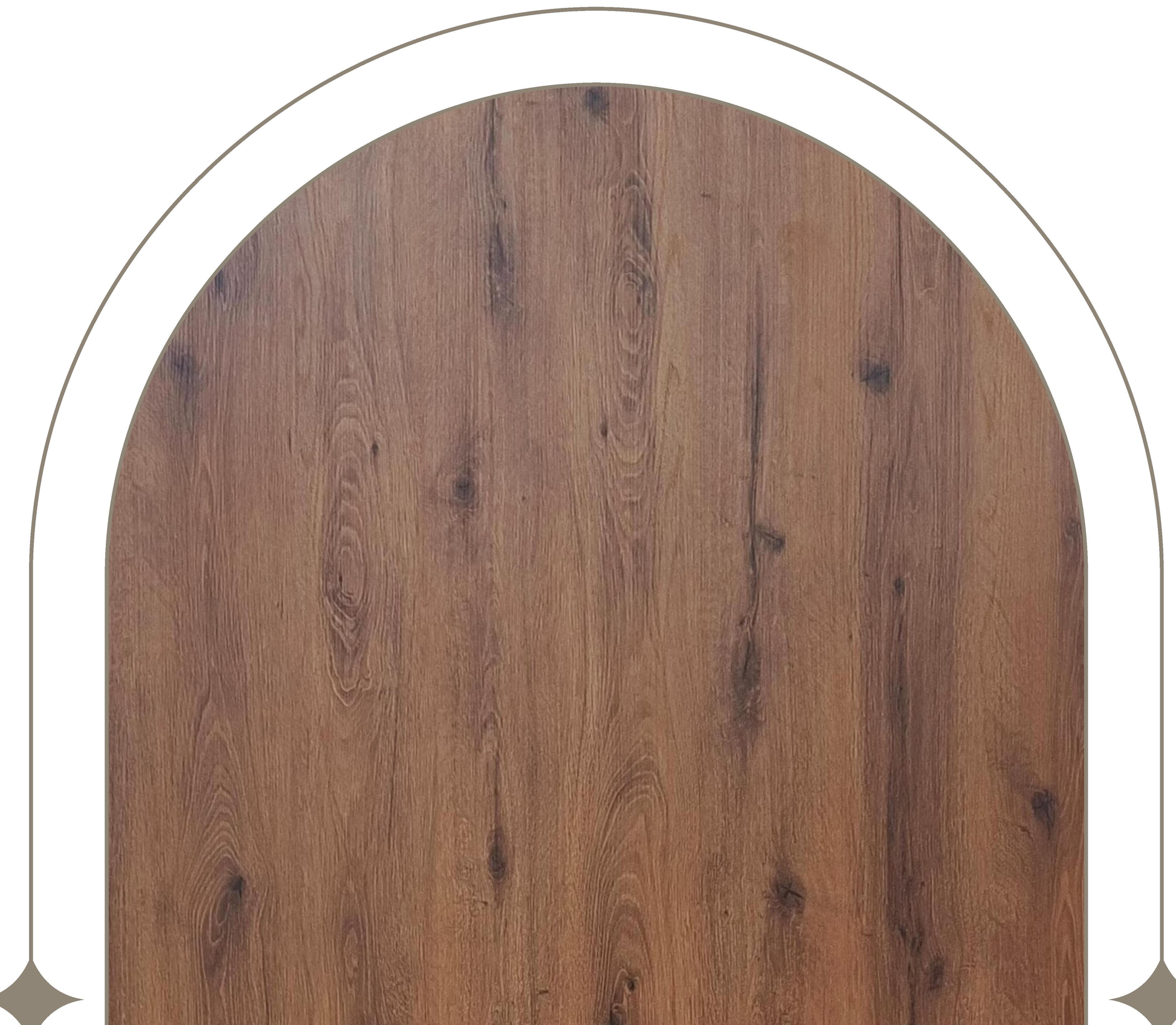 Brown laminate with wood grain texture and dark brown speckles and knots.