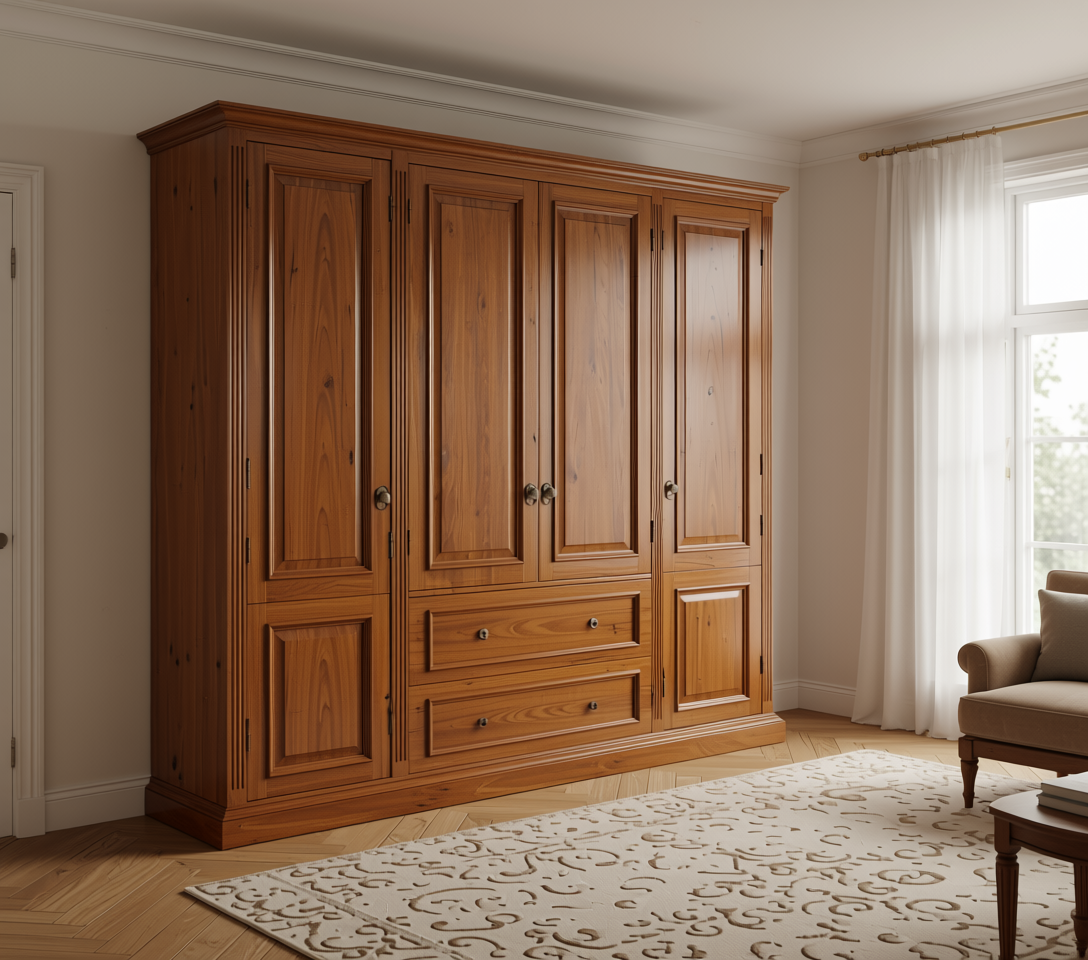 Brown laminate with wood grain texture and vertical grain direction, arched top.