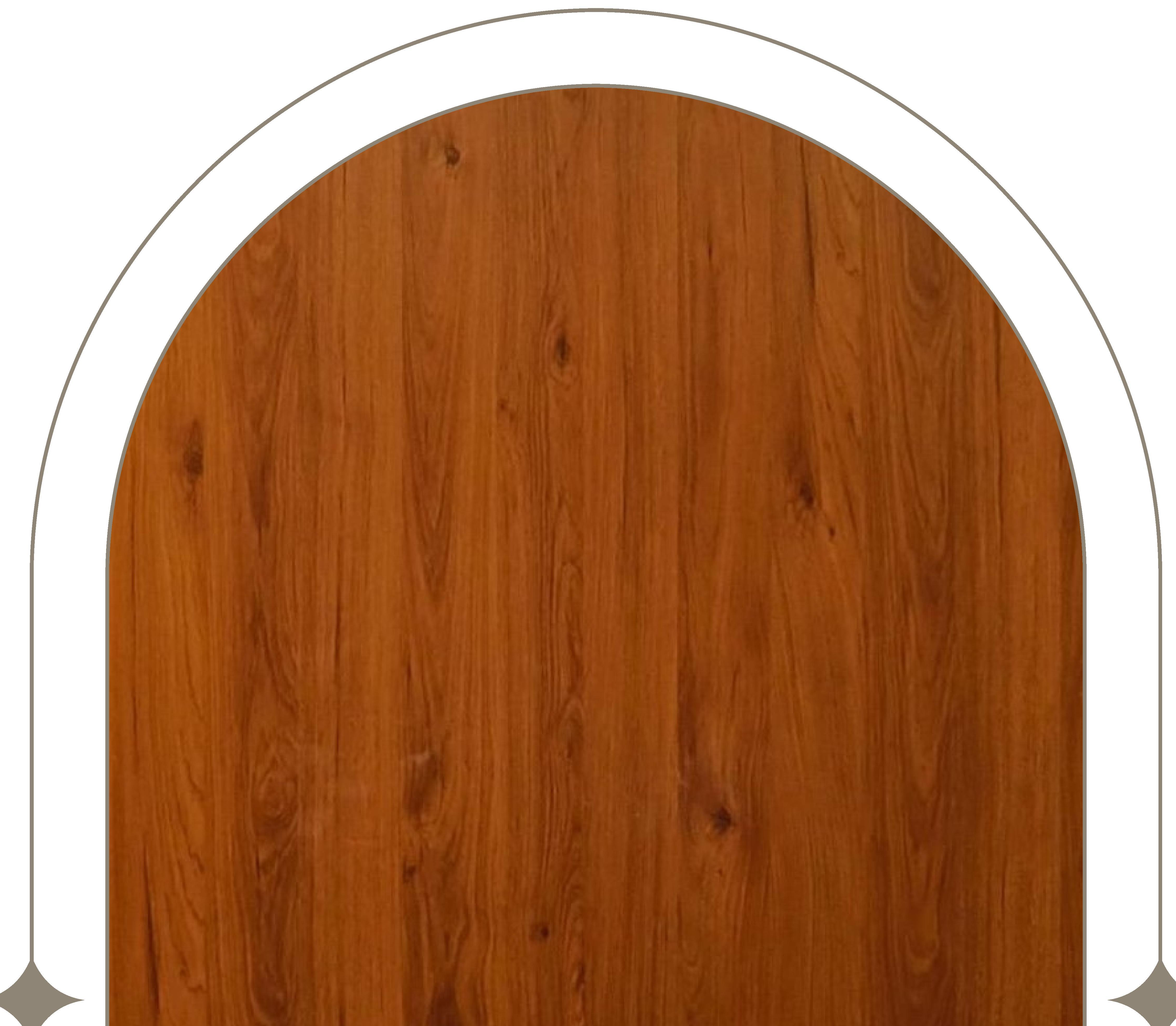 Brown laminate with wood grain texture and vertical grain direction, arched top.