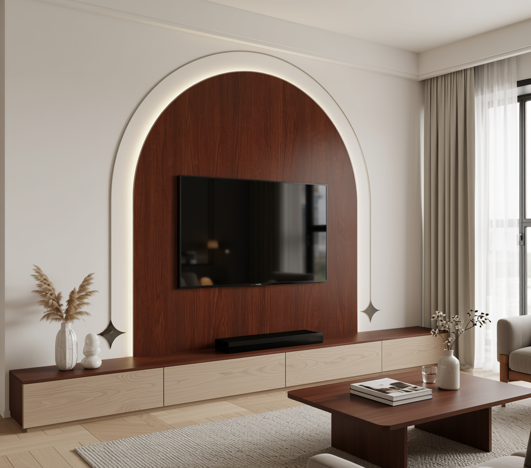 Brown wood laminate with textured finish and vertical grain direction.