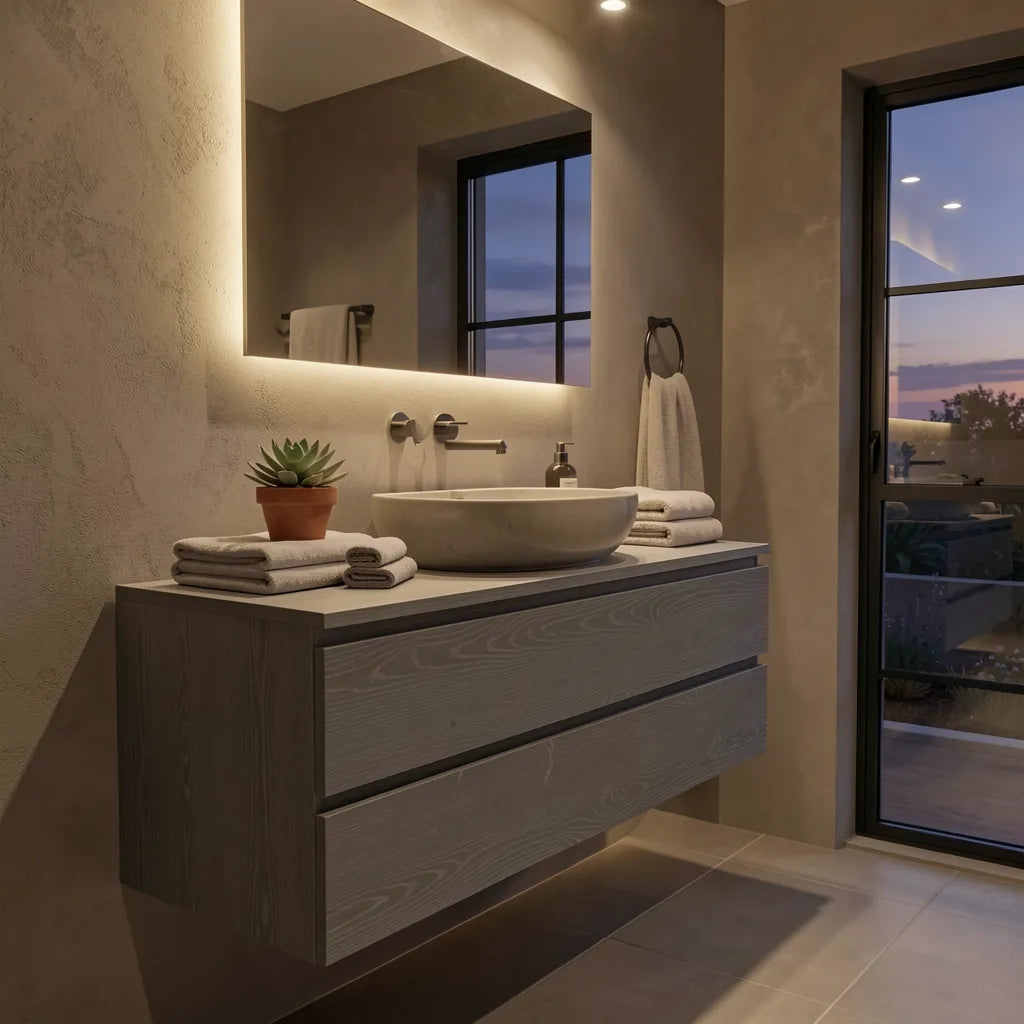 Grey laminate with textured finish and no visible pattern or grain direction.