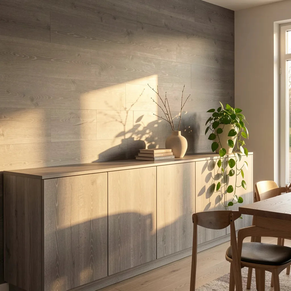 Grey laminate with textured finish and no visible pattern or grain direction.