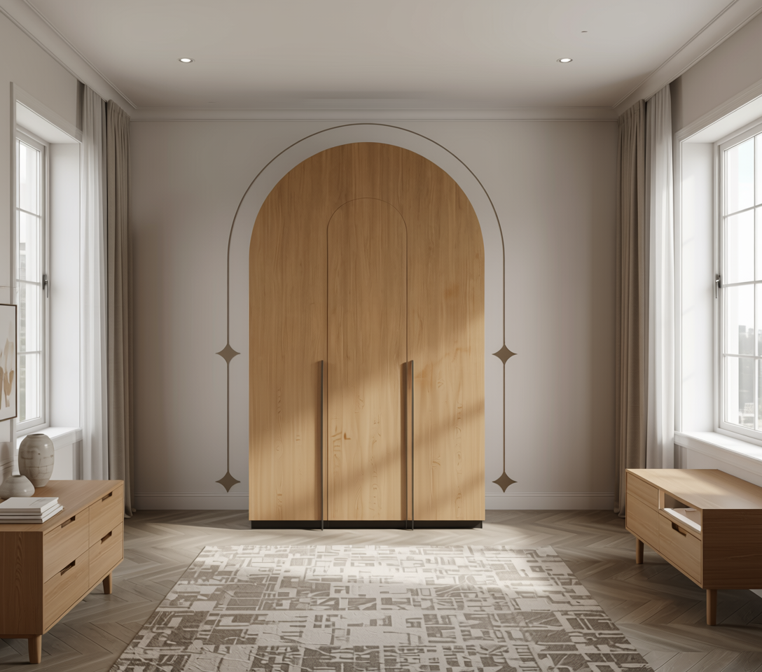 Brown wood laminate with textured finish and vertical grain direction.