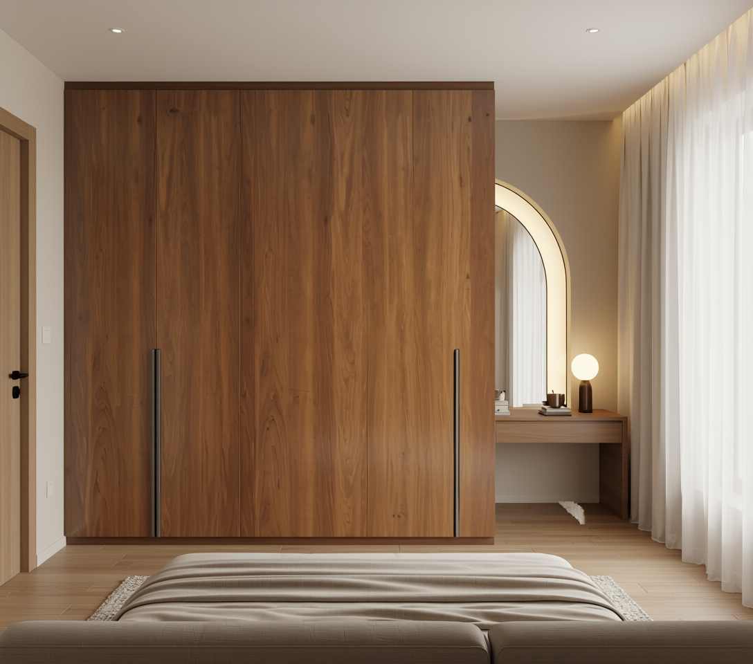 Brown wood laminate with textured finish and vertical grain pattern.