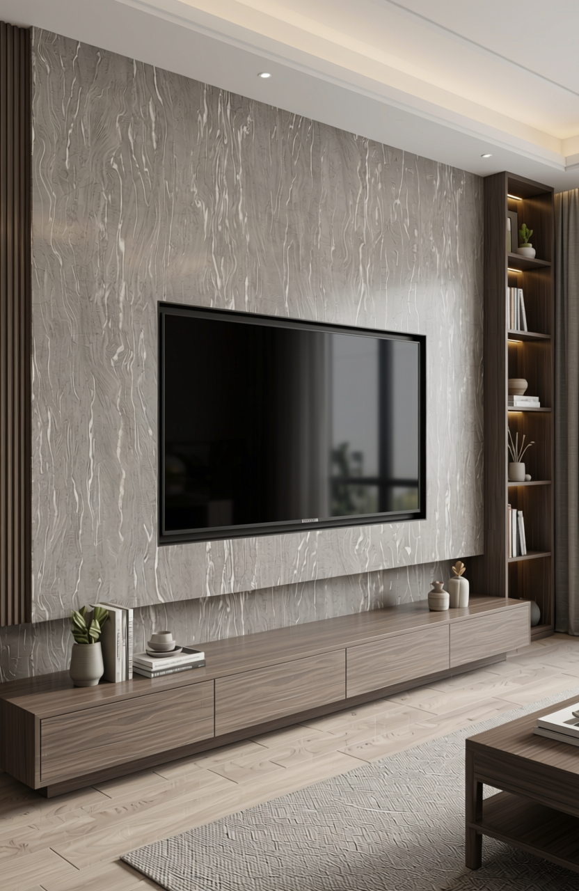 Silver laminate with a glossy, wavy, fluted texture and vertical pattern.