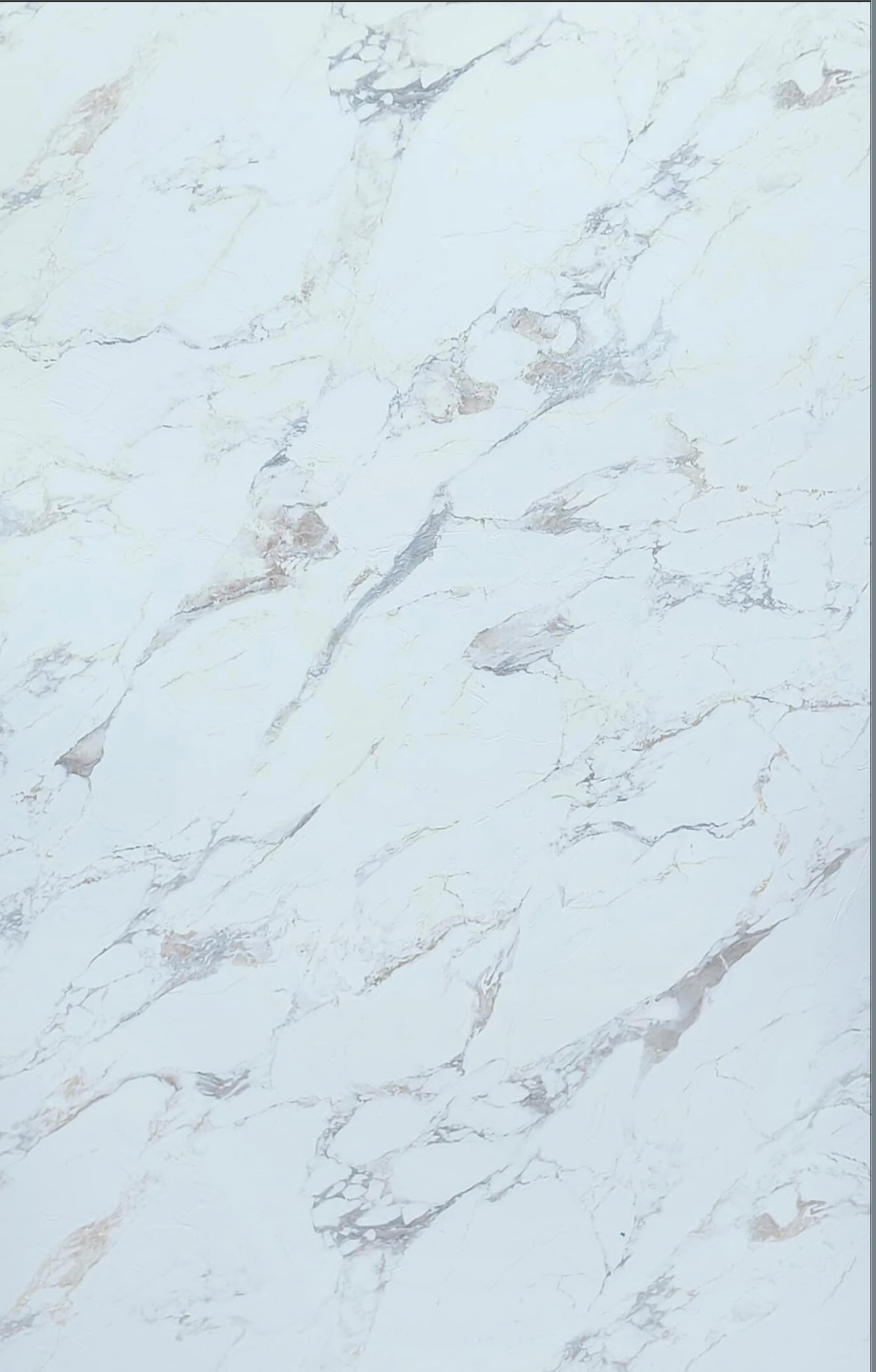 White marble laminate with gray and beige veining, textured finish.