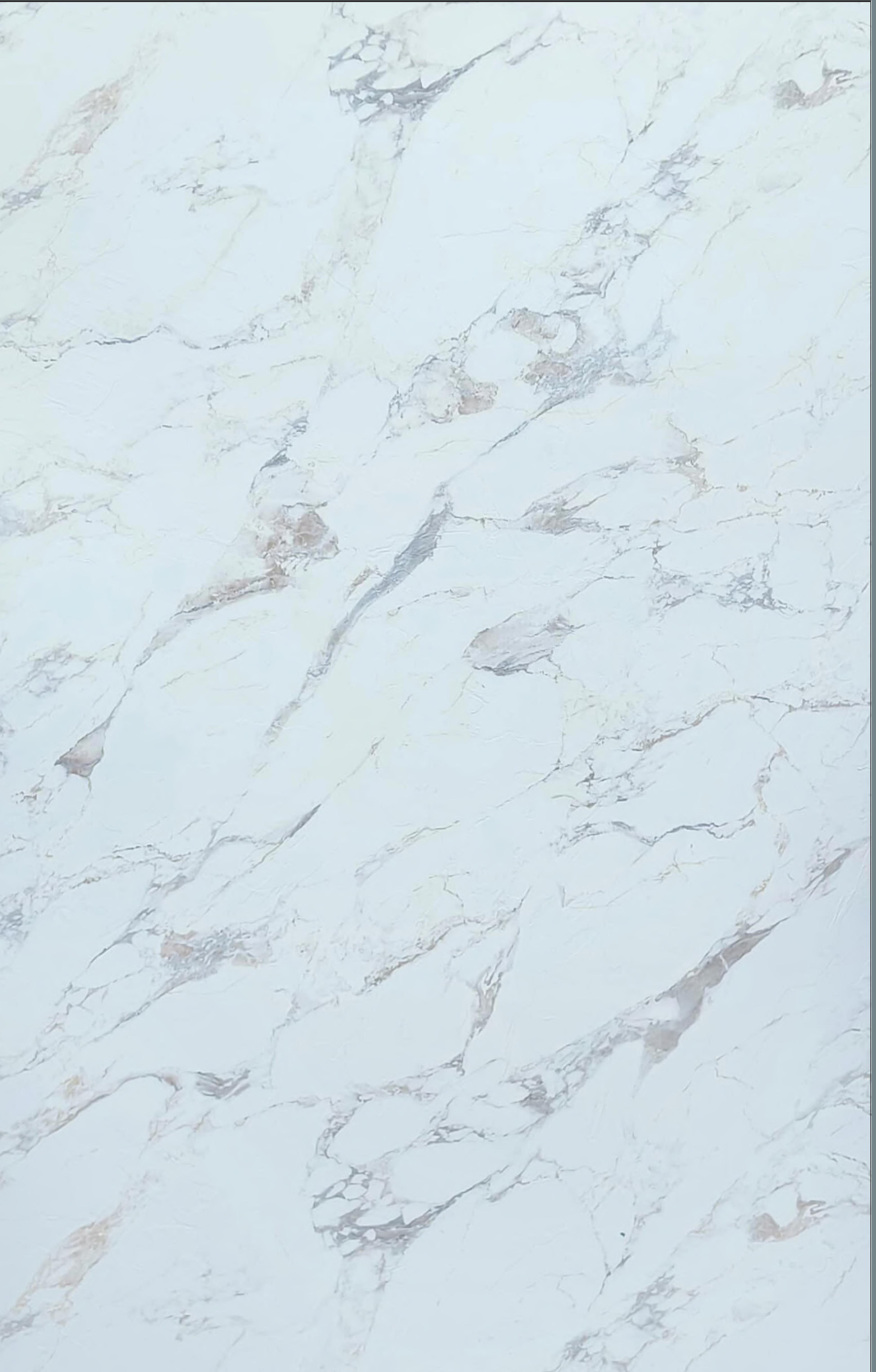 White marble laminate with gray and beige veining, textured finish.