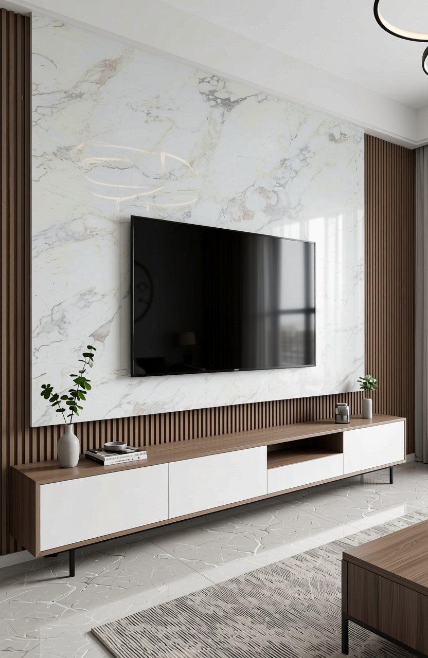 White marble laminate with gray and beige veining, textured finish.