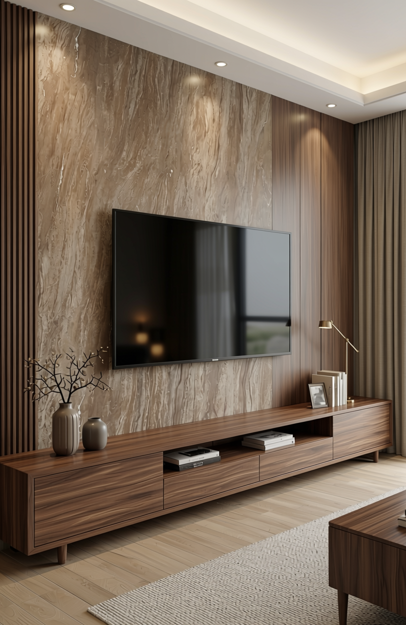 Brown marble laminate with glossy finish and vertical white veining pattern.