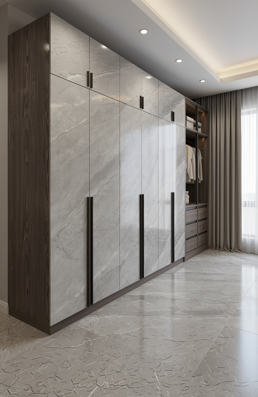Grey marble laminate with diagonal veining and matte finish.