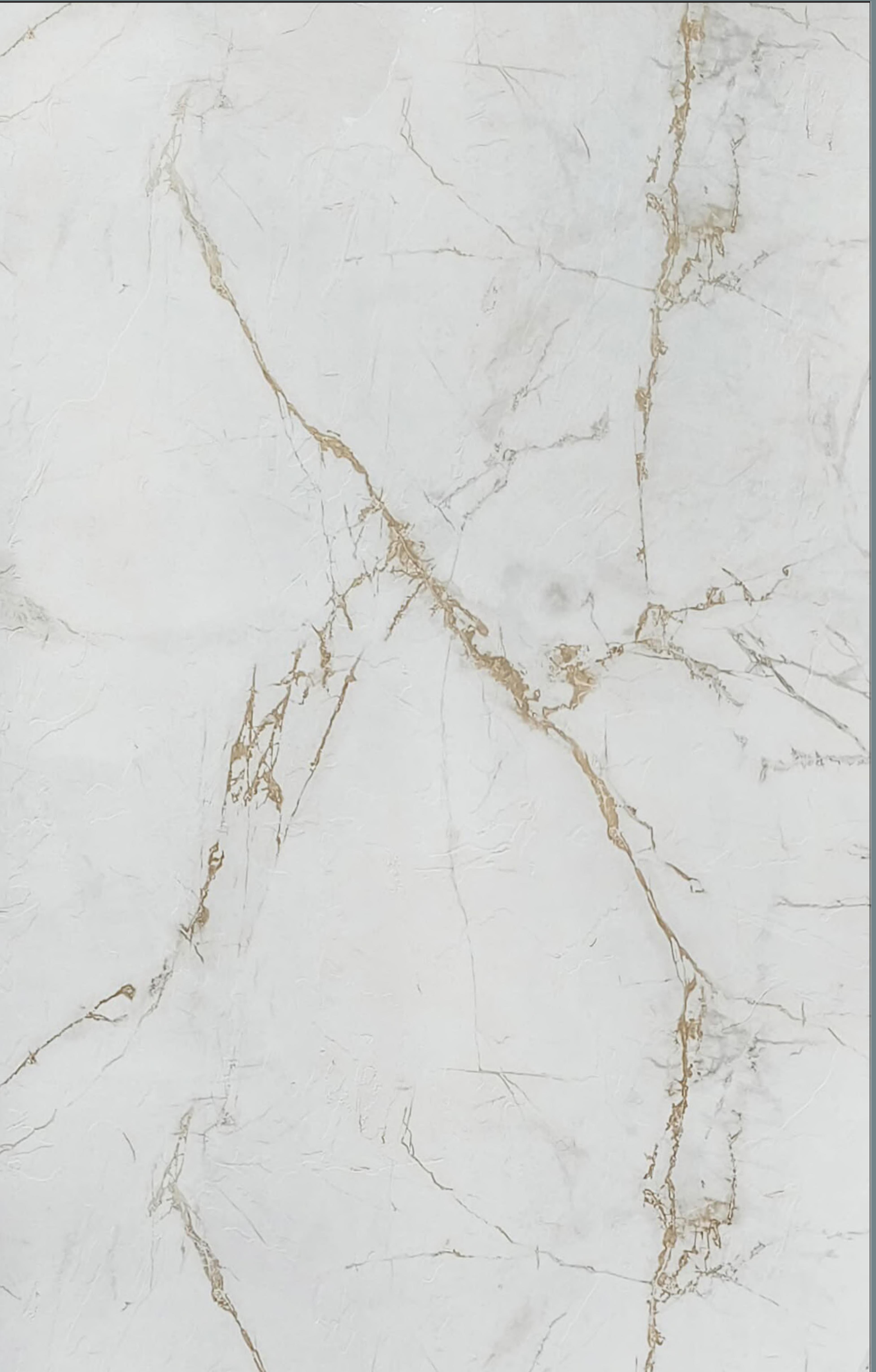 White marble laminate with gold veining and glossy finish.