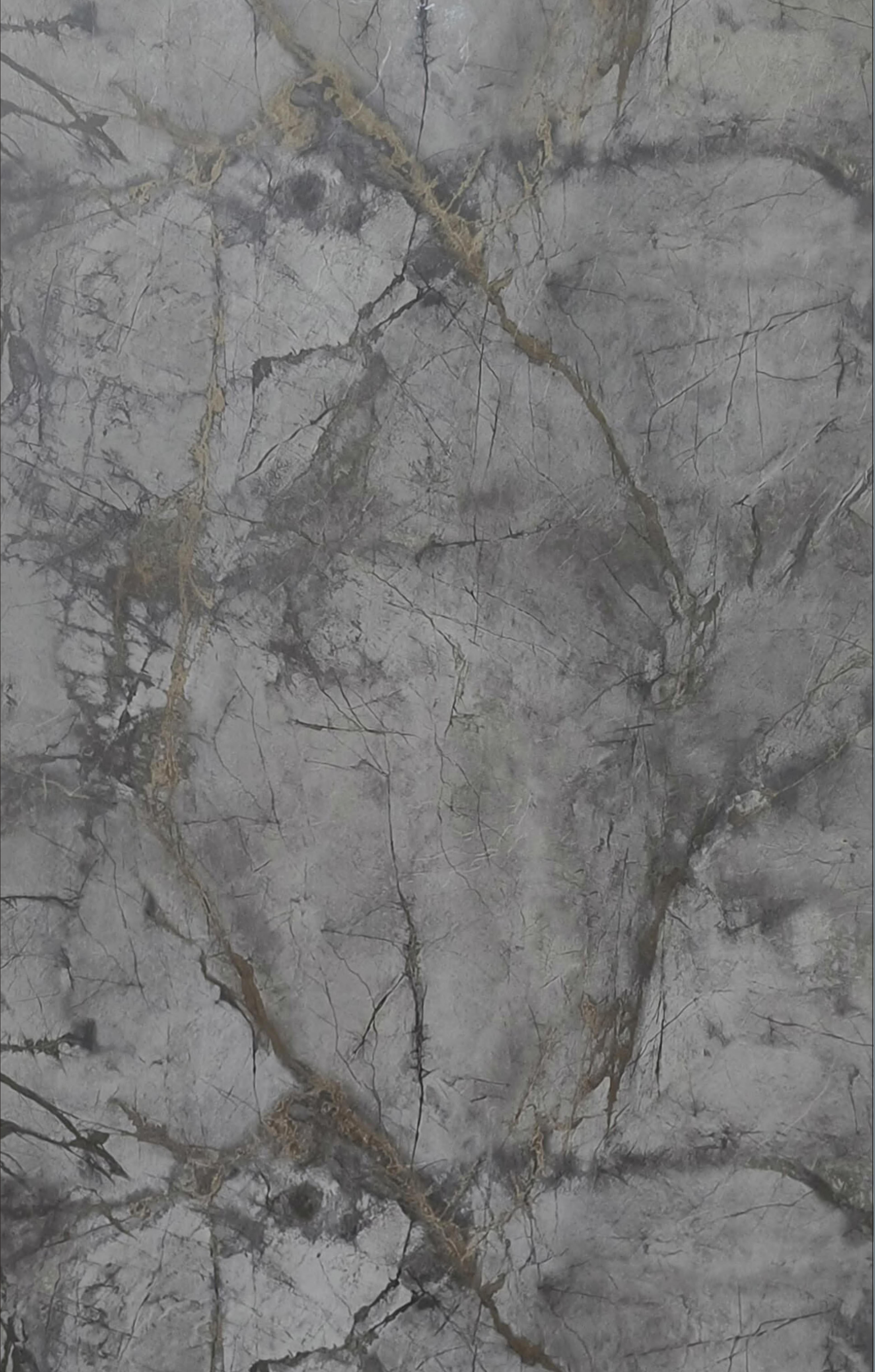Grey marble laminate with glossy finish, veining pattern, and textured surface.