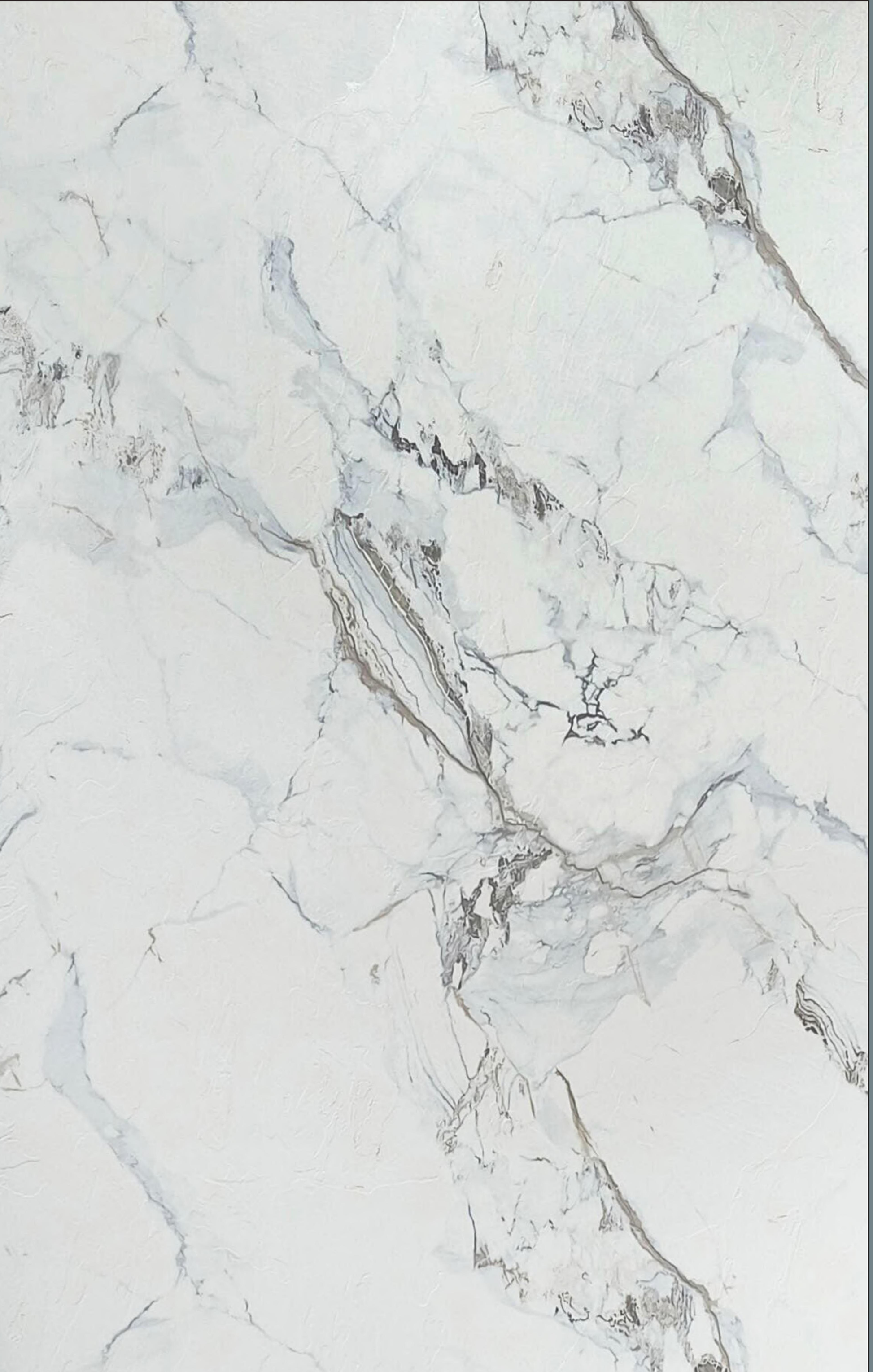 White marble laminate with gray veining and textured finish.