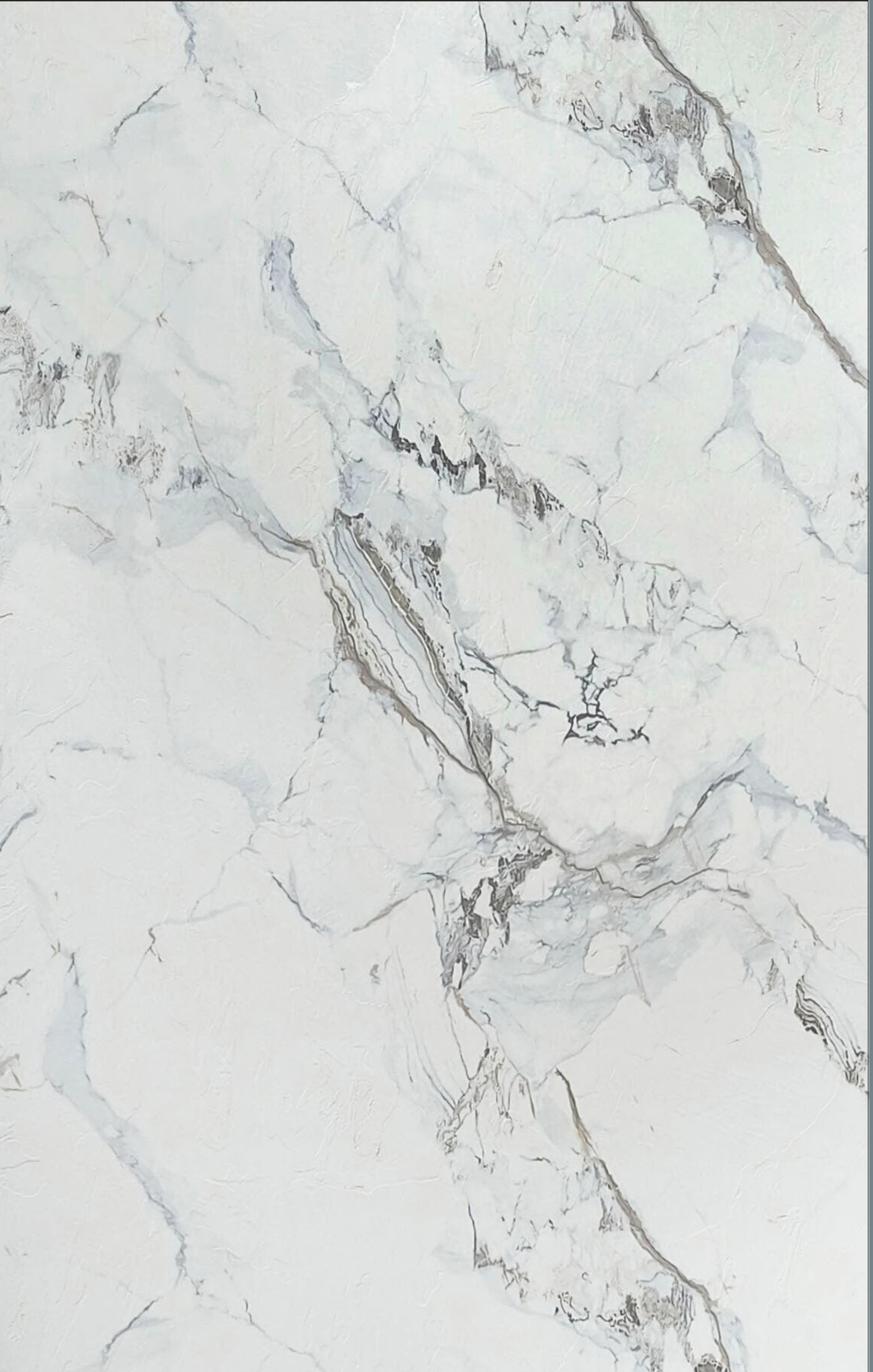 White marble laminate with gray veining and textured finish.