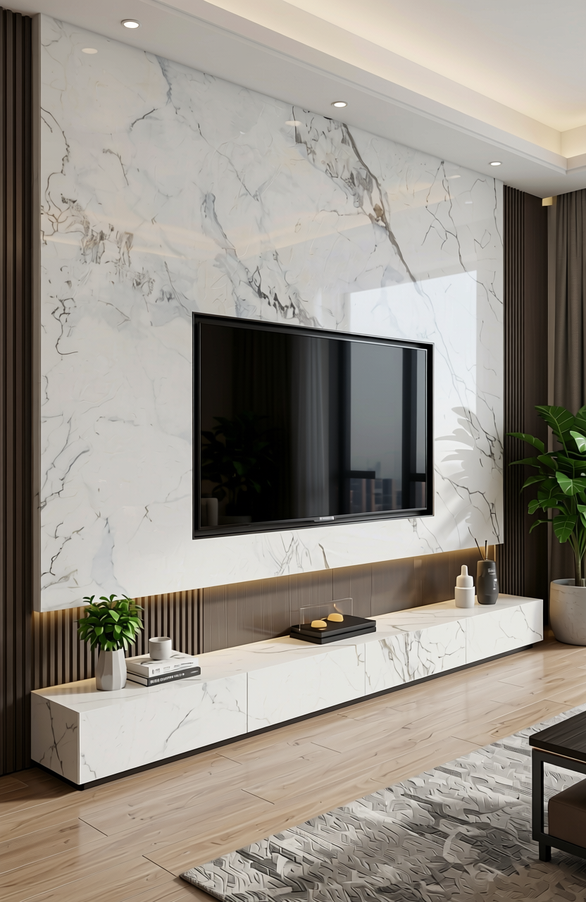White marble laminate with gray veining and textured finish.