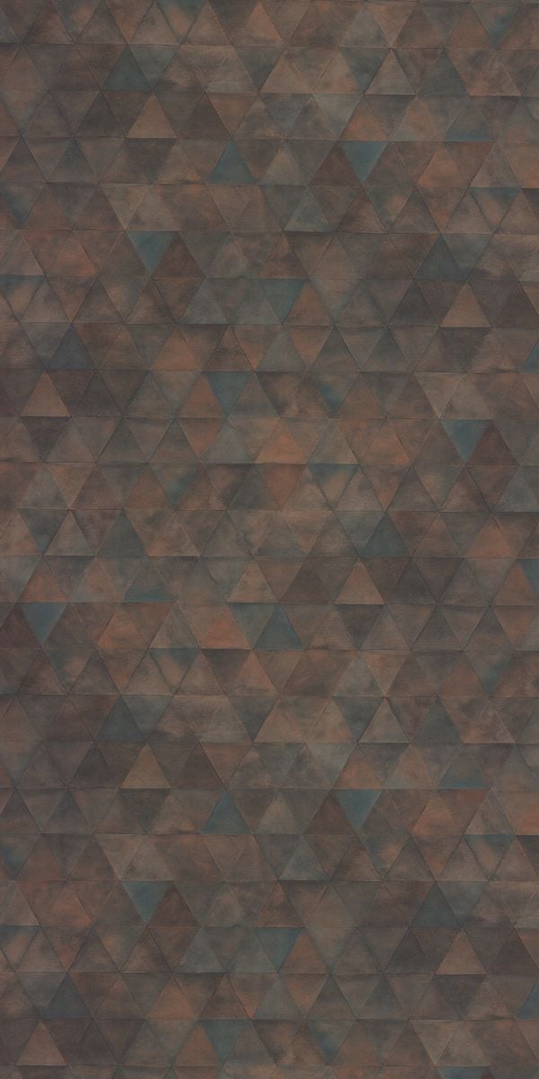 Brown suede finish decorative laminate with geometric triangle pattern and textured surface