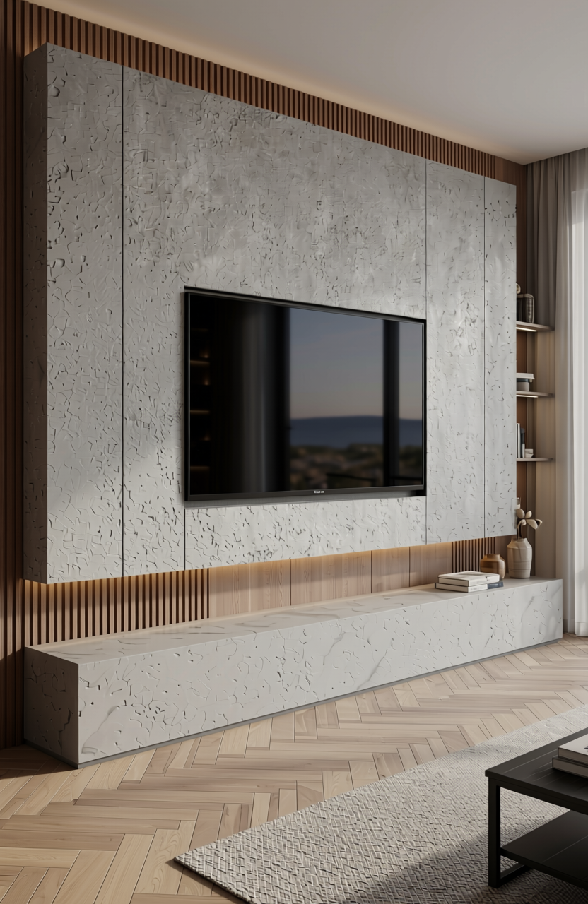Grey matte laminate with textured surface and subtle speckled pattern.