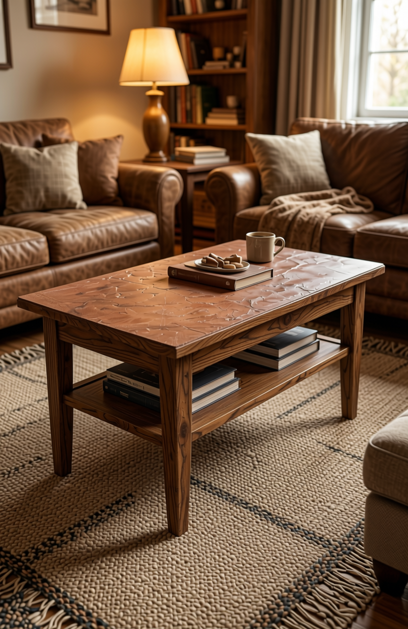 Brown laminate with leather-like texture and subtle darker brown marbled pattern.