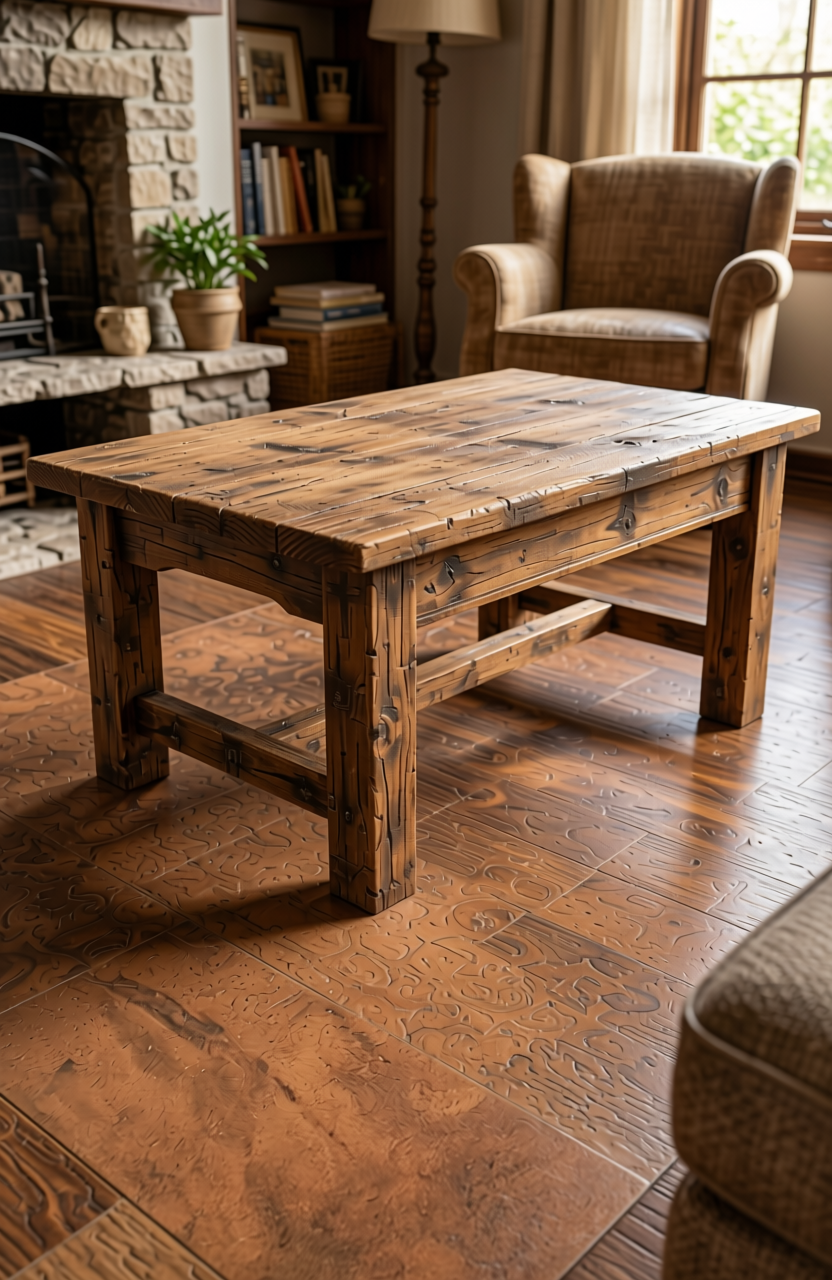 Brown laminate with leather-like texture and subtle darker brown marbled pattern.