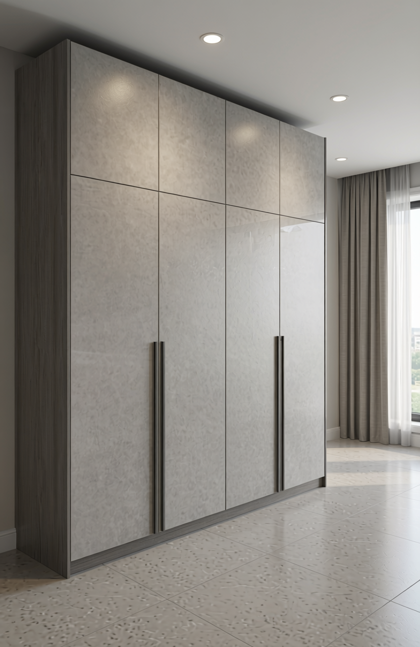 Grey matte laminate with subtle texture and uniform color.