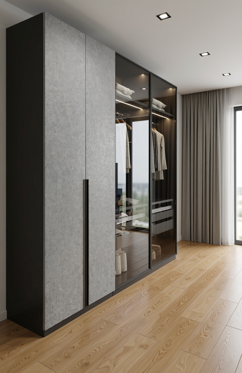 Grey matte laminate with textured surface and subtle pattern, no distinct grain direction.