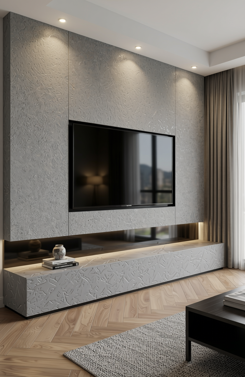 Grey matte laminate with textured surface and subtle pattern, no distinct grain direction.