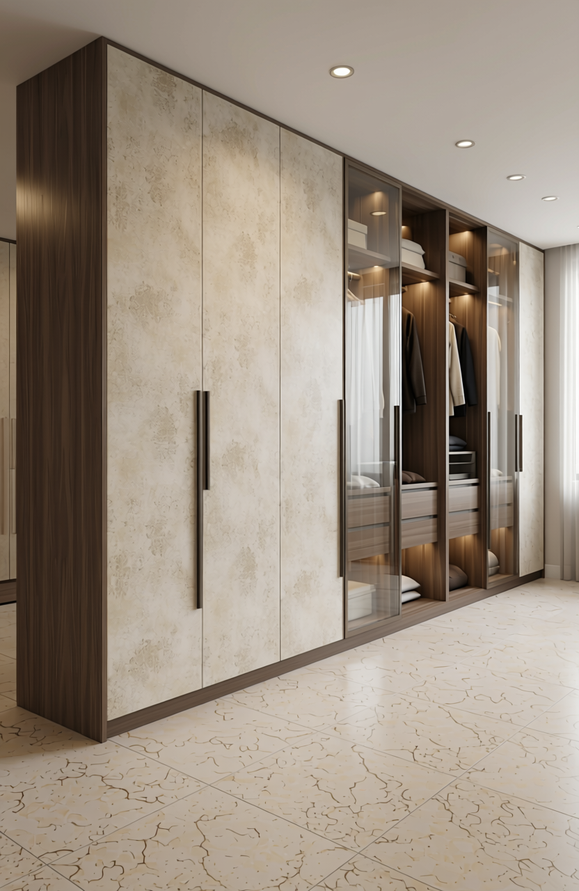 Beige marble laminate with matte finish and subtle texture.