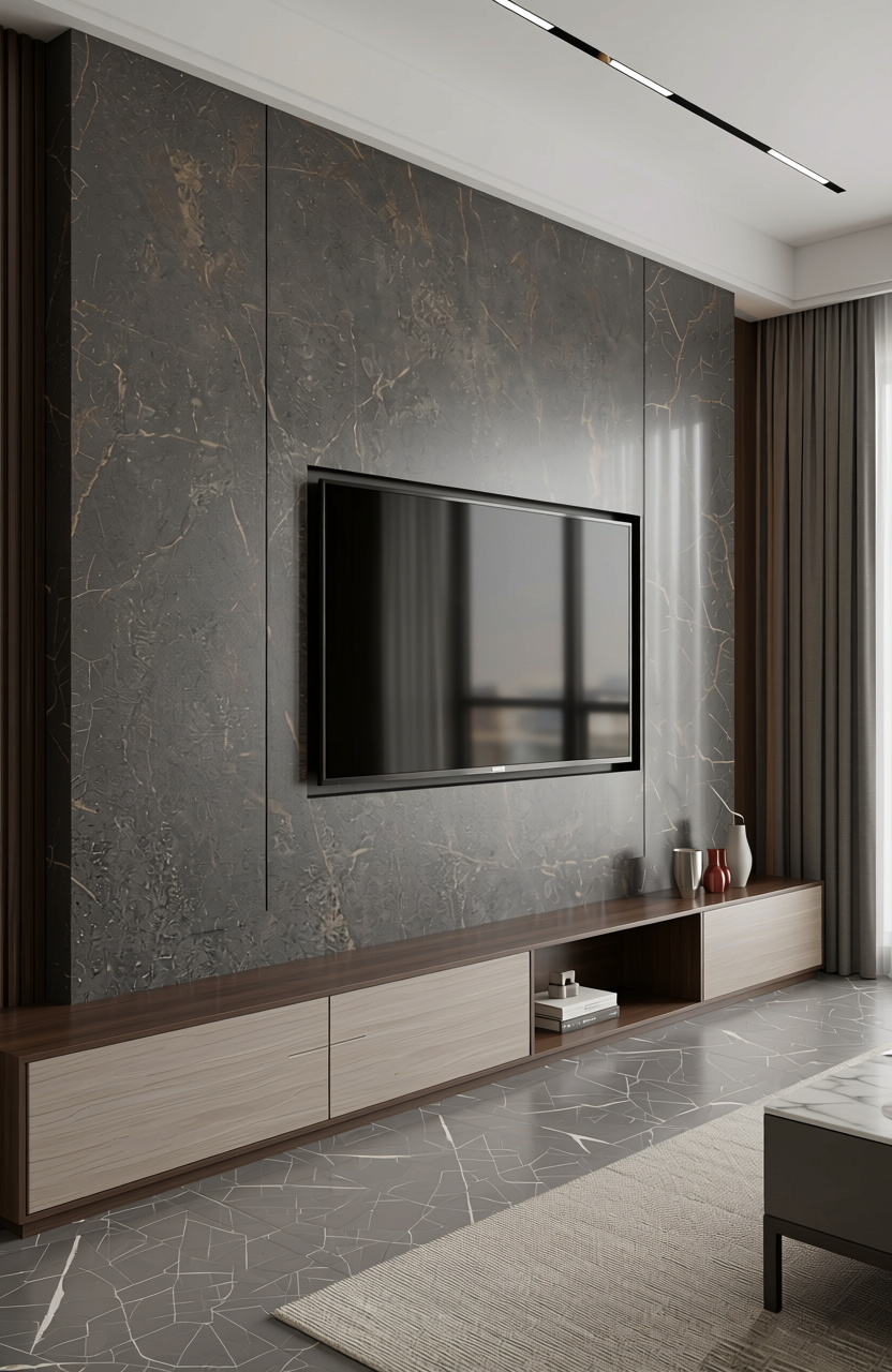 Grey marble laminate with matte finish and subtle beige veining throughout.