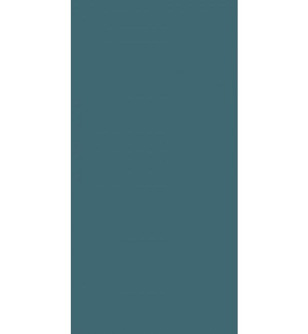 Blue decorative laminate with high gloss finish and plain color appearance, showing smooth texture and reflective sheen.