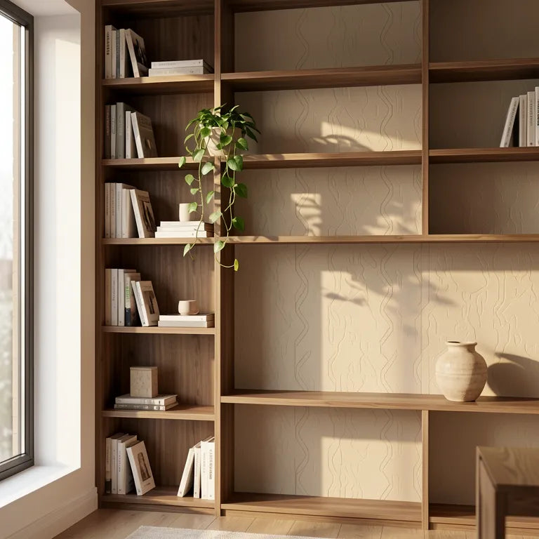 Beige matte laminate with a geometric pattern and subtle wood grain texture.