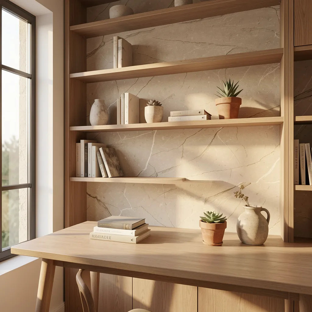 Beige laminate sheet with a smooth, even texture and subtle marble pattern.