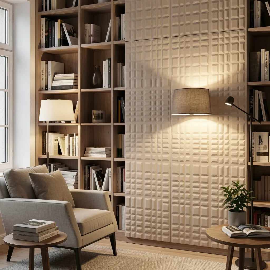 Beige laminate sheet with smooth texture and no visible pattern or grain direction.