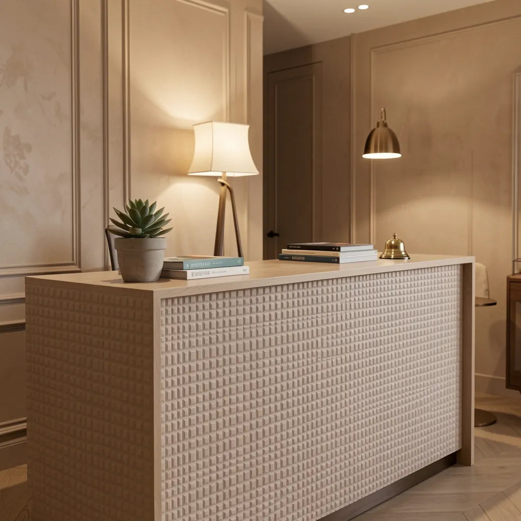 Beige laminate sheet with smooth texture and no visible pattern or grain direction.