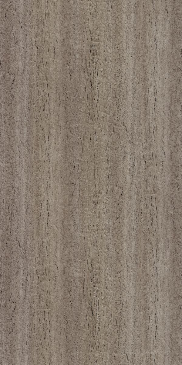 Grey wood grain decorative laminate with suede finish and textured surface showing wood pattern and subtle sheen
